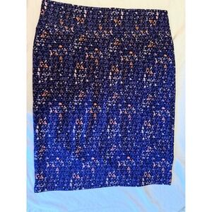 LuLaRoe Pencil Skirt Geometric Print Purple Orange 2XL Plus Size Artsy Stretch